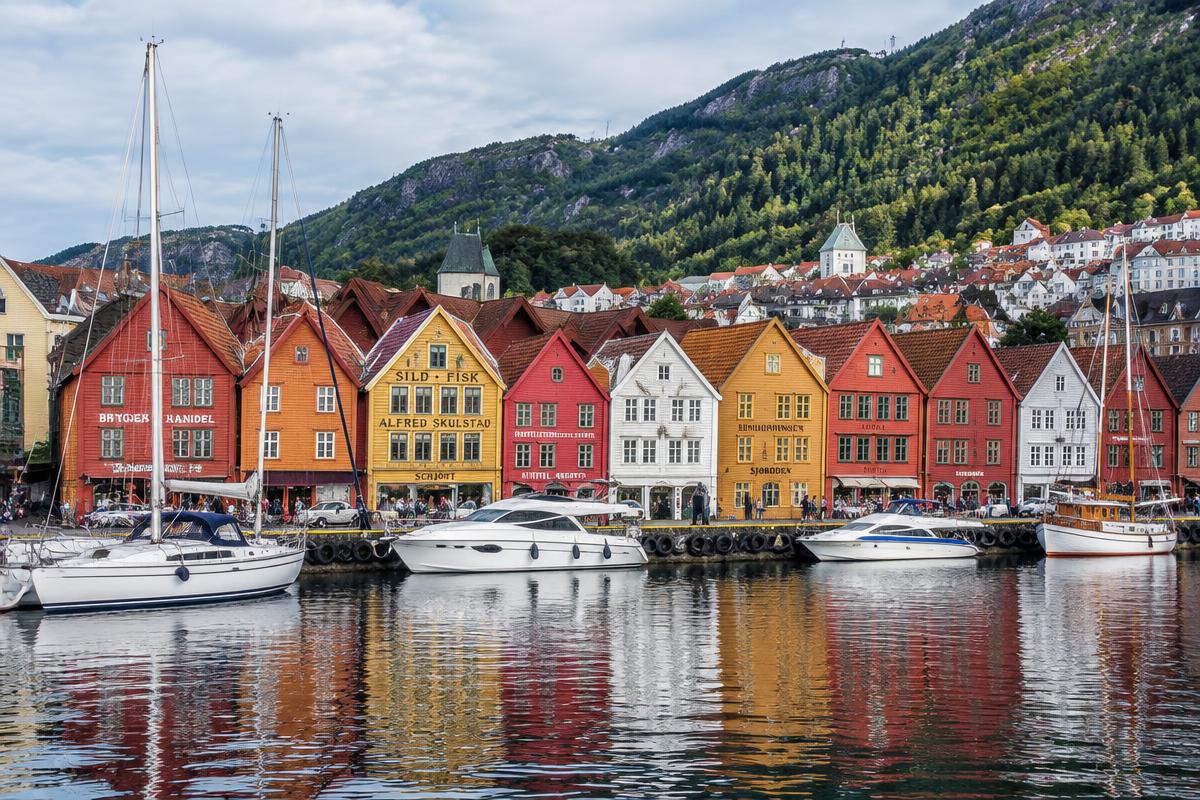 Bryggen i Bergen med de fargerike trehusene